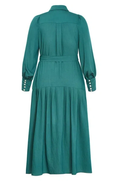 City Chic Romie Button-up Shirtdress In Green