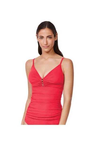 Profile By Gottex Tutti Frutti Fashion V-neck Gold Beaded Tankini Top In Orange