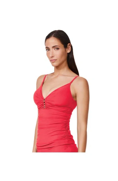 Profile By Gottex Tutti Frutti Fashion V-neck Gold Beaded Tankini Top In Orange