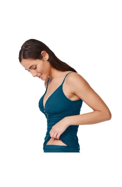 Profile By Gottex Tutti Frutti Fashion V-neck Gold Beaded Tankini Top In Blue