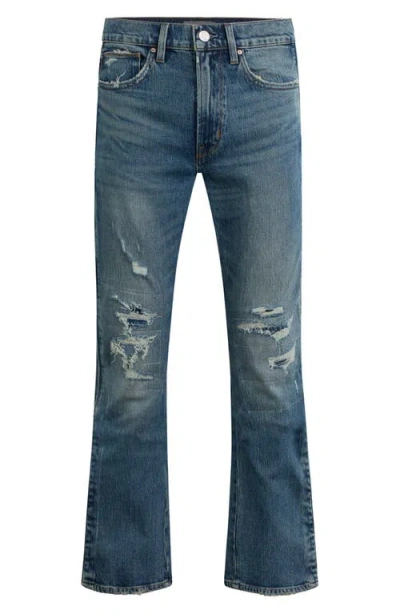 Hudson Jeans Walker Track Distressed Flared Jeans In Blue