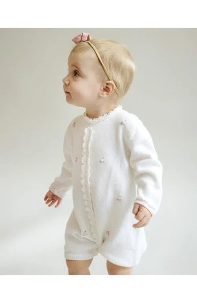 Cuclie Rosette Knit Bubble Romper In White