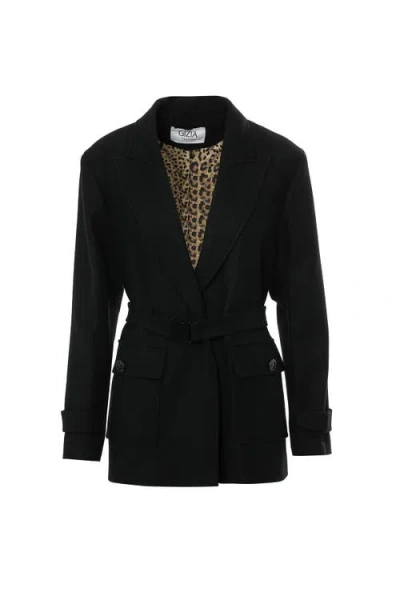 Gizia Double-breasted Belted And Pocketed Black Jacket In Brown