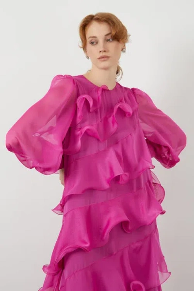 Gizia Asymmetric Ruffle Detail Long-sleeve Lined Maxi Green Dress In Green