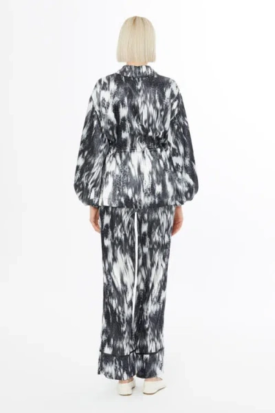 Gizia Ruffled Sleeve Printed Loose Fit Grey Set In Gray