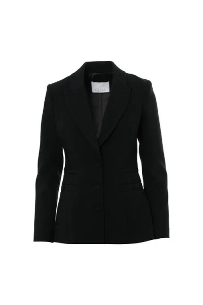 Gizia Snap Detail Shoulder Pad Pleated Pocket Lined Black Jacket In Black