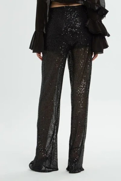 Gizia Side Zipper Sequin Wide Leg Black Trousers In Black