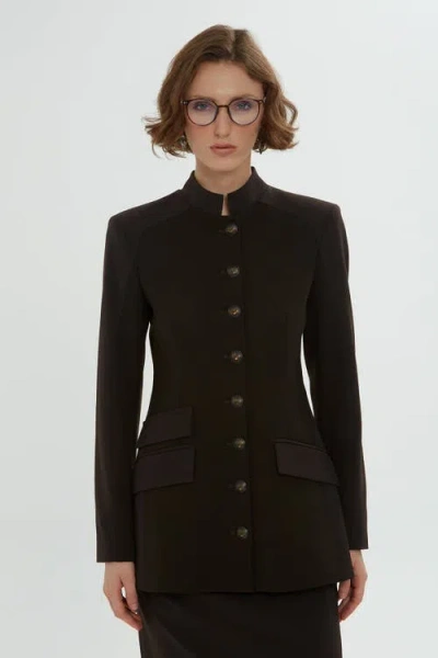 Gizia Brown Jacket And Pencil Skirt Set With Button Details In Brown