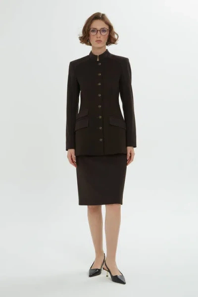 Gizia Brown Jacket And Pencil Skirt Set With Button Details In Brown
