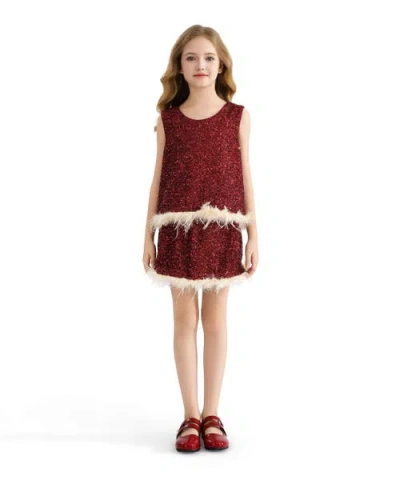 Tulleen Sequin Feather-trim Set In Red
