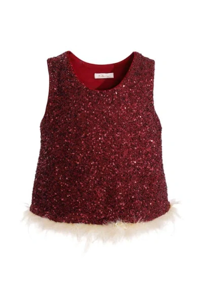 Tulleen Sequin Feather-trim Set In Red