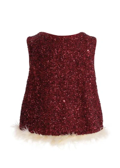 Tulleen Sequin Feather-trim Set In Red