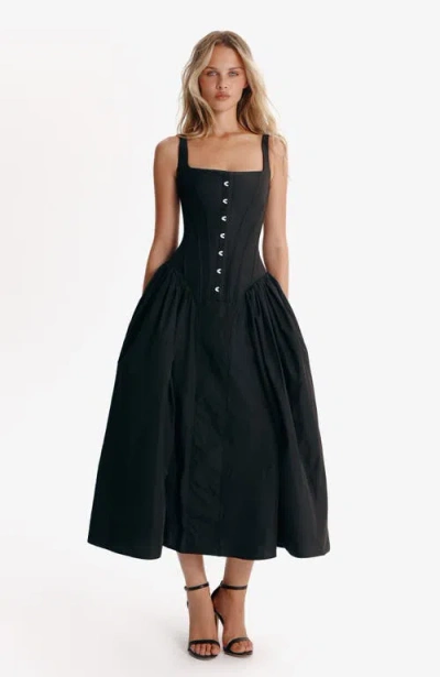 Milla Black Corset Midi Dress In Black