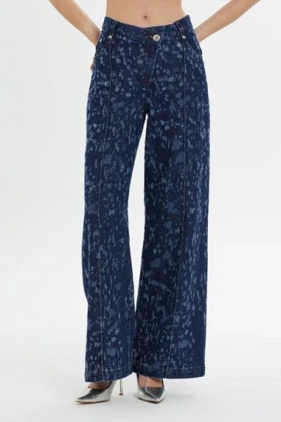 Gizia Belt And Button Detail Front Single-pleat Wide-leg Denim Pants In Blue