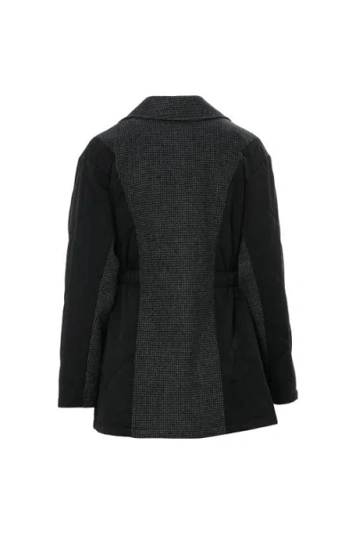 Gizia Waist Elastic Double-breasted Zippered Quilted Gray Coat In Black