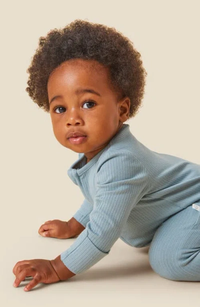 Mori Ribbed Two Way Zip-up Sleepsuit In Blue