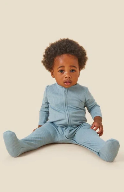 Mori Ribbed Two Way Zip-up Sleepsuit In Blue