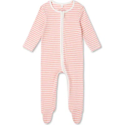 Mori Ribbed Stripe Two Way Zip-up Sleepsuit In Pink