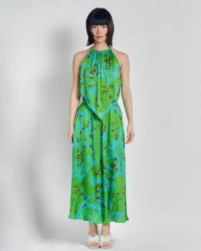 Lost Pattern Nyc "coco Dream" Satin Midi Skirt In Green