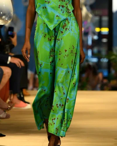 Lost Pattern Nyc "coco Dream" Satin Midi Skirt In Green