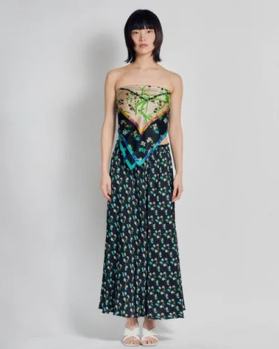 Lost Pattern Nyc "beach Blossom" Satin Midi Skirt In Black