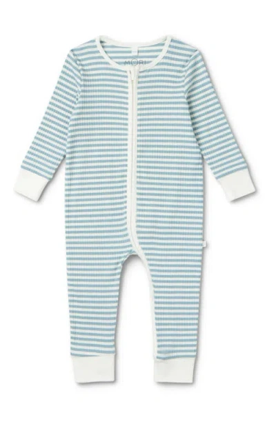 Mori Ribbed Stripe Two Way Zip-up Sleepsuit In Blue