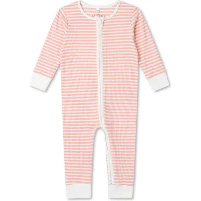 Mori Ribbed Stripe Two Way Zip-up Sleepsuit In Pink