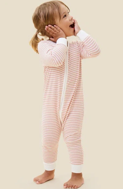 Mori Ribbed Stripe Two Way Zip-up Sleepsuit In Pink