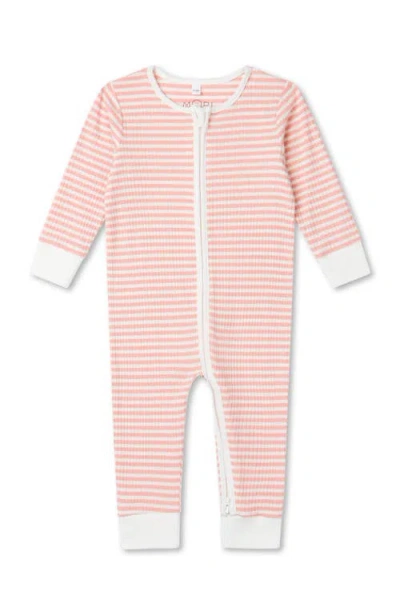 Mori Ribbed Stripe Two Way Zip-up Sleepsuit In Pink