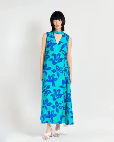 Lost Pattern Nyc "tropical Bliss" Maxi Vacation Dress In Blue