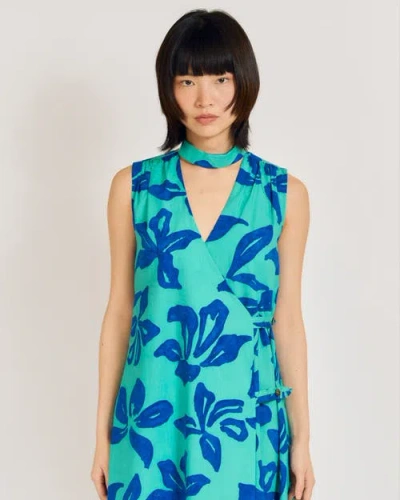 Lost Pattern Nyc "tropical Bliss" Maxi Vacation Dress In Blue