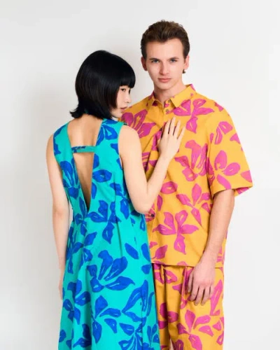 Lost Pattern Nyc "tropical Bliss" Maxi Vacation Dress In Blue