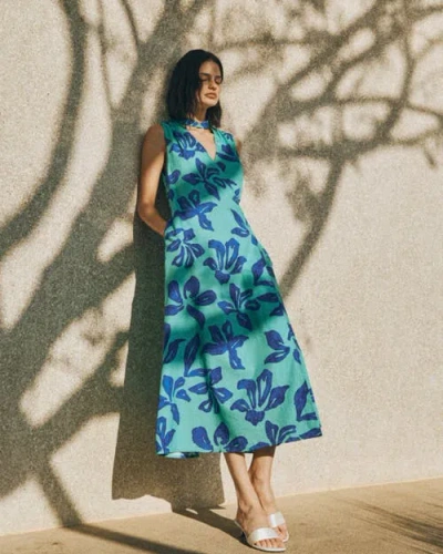 Lost Pattern Nyc "tropical Bliss" Maxi Vacation Dress In Blue