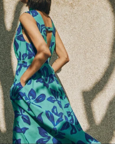 Lost Pattern Nyc "tropical Bliss" Maxi Vacation Dress In Blue