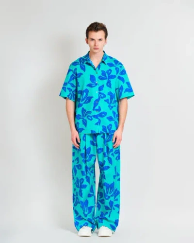 Lost Pattern Nyc "tropical Bliss" Oversized Hawaii Shirt In Blue