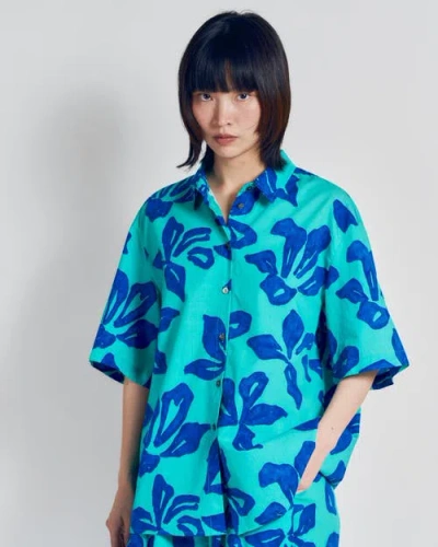 Lost Pattern Nyc "tropical Bliss" Oversized Hawaii Shirt In Blue
