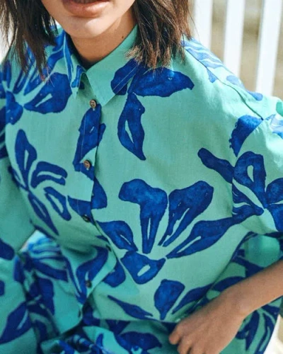 Lost Pattern Nyc "tropical Bliss" Oversized Hawaii Shirt In Blue