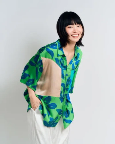 Lost Pattern Nyc "tropical Bliss" Patchwork Oversized Hawaii Shirt In Green