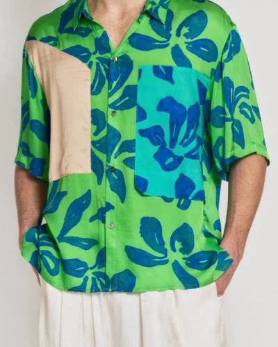 Lost Pattern Nyc "tropical Bliss" Patchwork Oversized Hawaii Shirt In Green