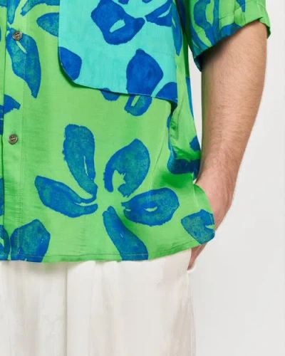 Lost Pattern Nyc "tropical Bliss" Patchwork Oversized Hawaii Shirt In Green