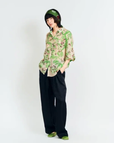 Lost Pattern Nyc "beach Blossom" Wide-leg Pants In Green