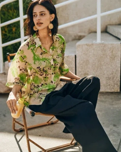 Lost Pattern Nyc "beach Blossom" Wide-leg Pants In Green