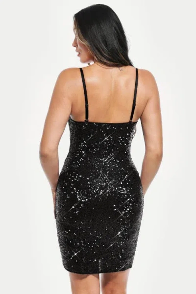 Popilush Sequin Cowl Neck Sculpting Mini Dress In Black