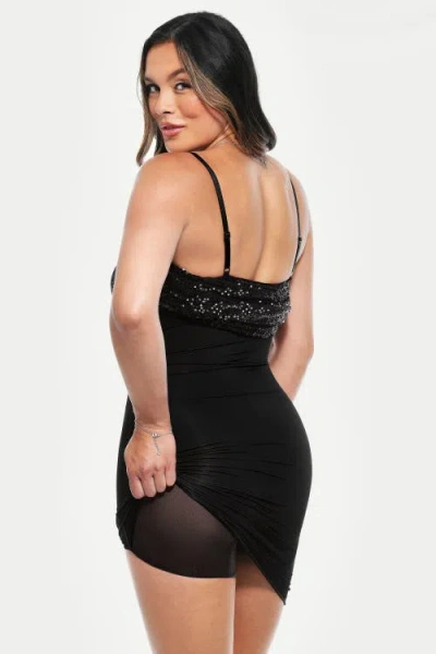 Popilush Sequin Cowl Neck Sculpting Mini Dress In Black