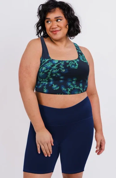 Calypsa Plus Size Tummy Control Long Bike Swim Shorts In Blue