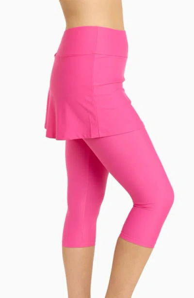 Calypsa Plus Size Skirted Swim Capris In Pink