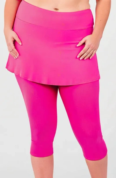 Calypsa Plus Size Skirted Swim Capris In Pink