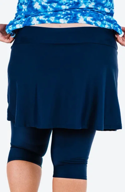 Calypsa Plus Size Skirted Swim Capris In Blue