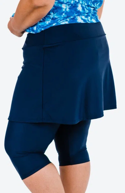 Calypsa Plus Size Skirted Swim Capris In Blue