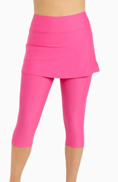 Calypsa Plus Size Skirted Swim Capris In Pink